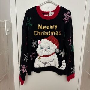 NWT 3D Meowy Ugly Christmas Cat Sweater - Black and Red size XL